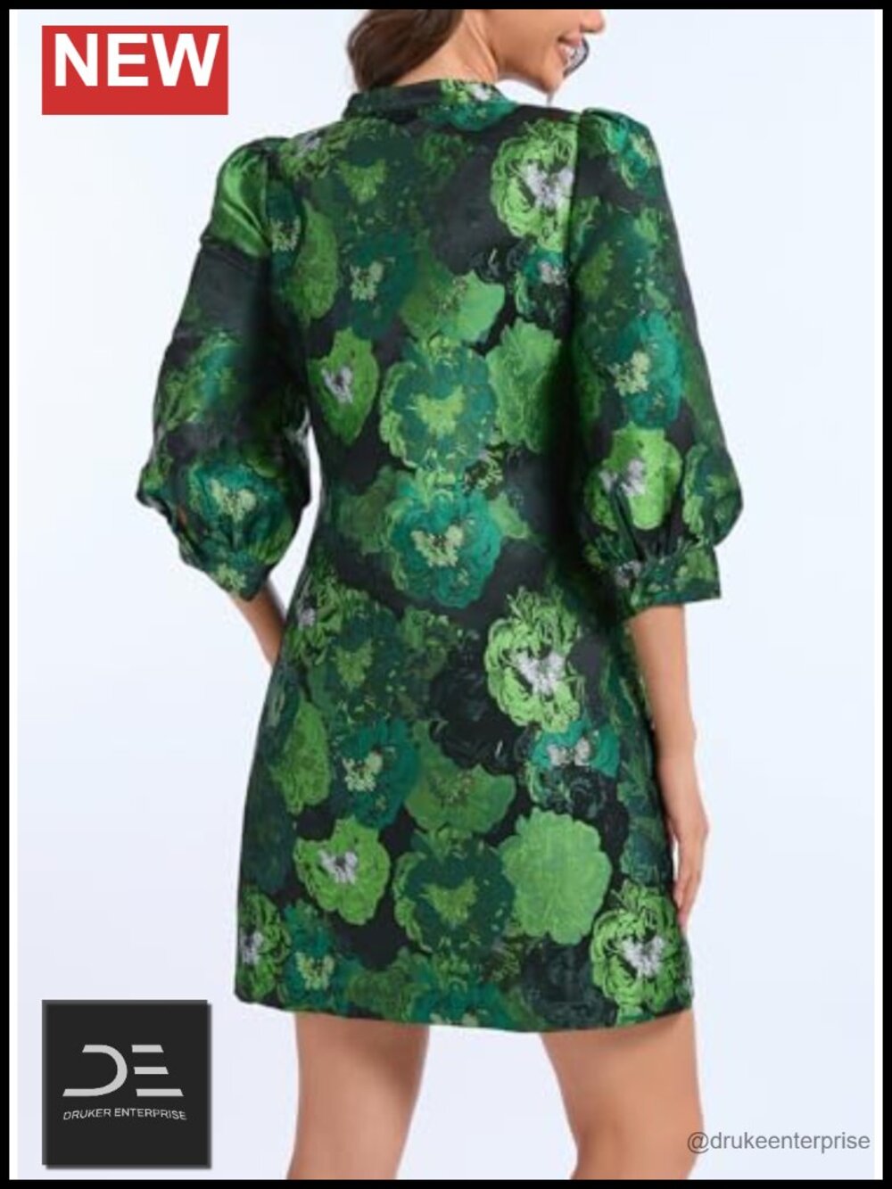 Floral Jacquard Mini Shift Dress 3/4 Sleeve Cocktail Party - Picture 3 of 6